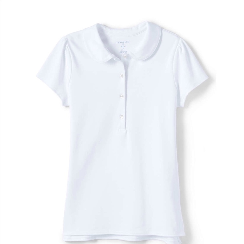 Lands End Little Girl White Short Sleeve Peter Pan Collar Polo size 4